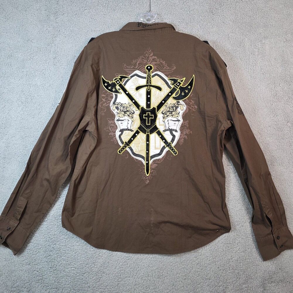 Victorious Men's Brown Long Sleeve Button Front Logo Collared Shirt Size 2XL